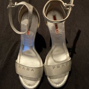 Authentic Prada silver wedges, size 5